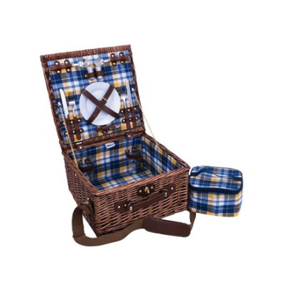4 Person Avanti Picnic Basket Blue/Yellow Check Pattern