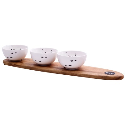 Love Milo Birds Snack Bowls on Wooden Platter