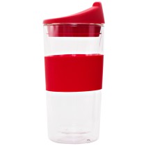 Consol Double Walled Glass Travel Mug With Silicone Lid - Red